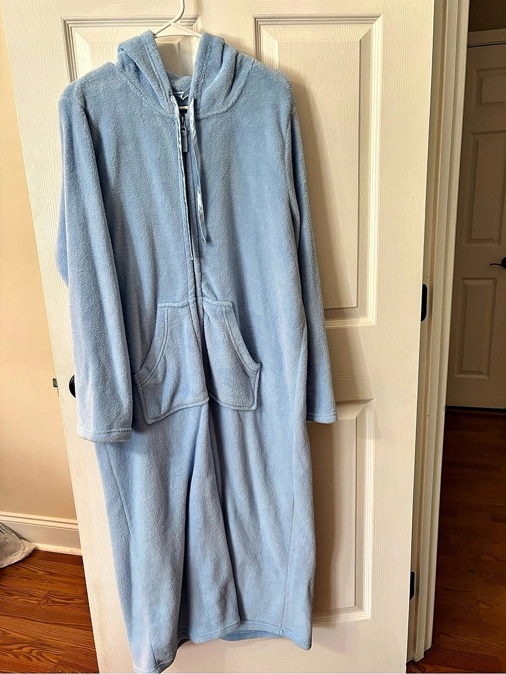PINK Blue Hooded Maxi Robe Size 1X Like New